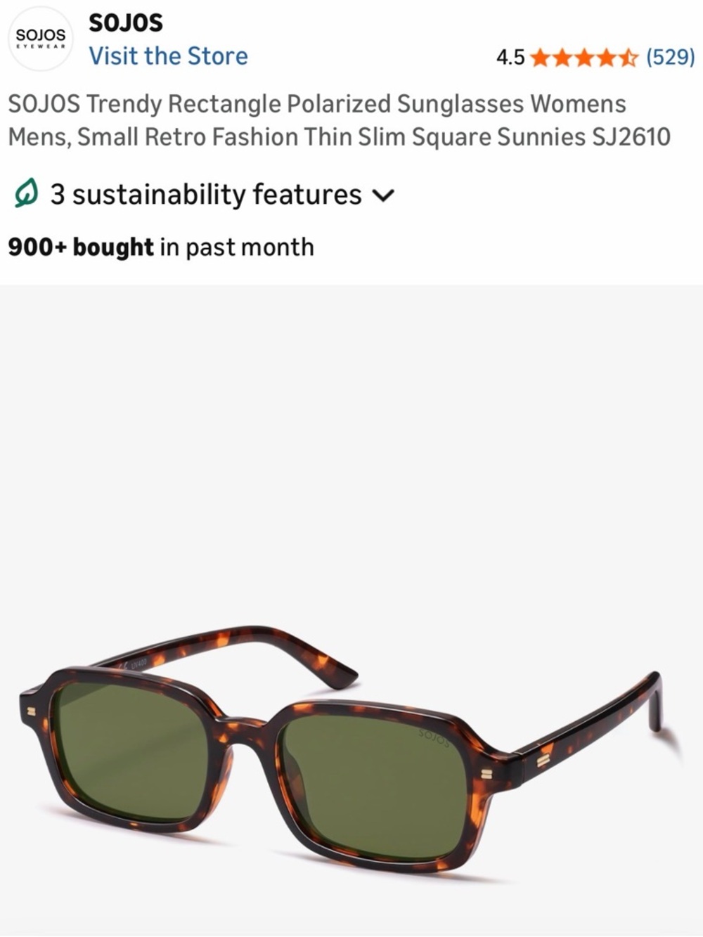 SOJOS Tortoiseshell Rectangle Polarized Sunglasses in Brown Green